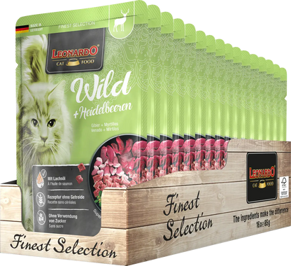 LEONARDO Menu de venado y arándanos – comida húmeda sin cereales para gatos adultos