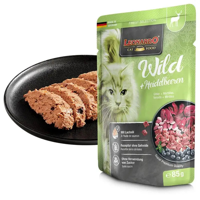 LEONARDO Menu de venado y arándanos – comida húmeda sin cereales para gatos adultos