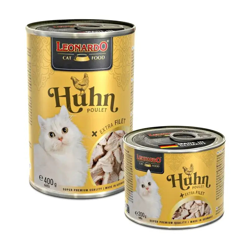 LEONARDO Pollo + Extra Filete, comida húmeda con carne y trozos de filete de pollo para gatos adultos