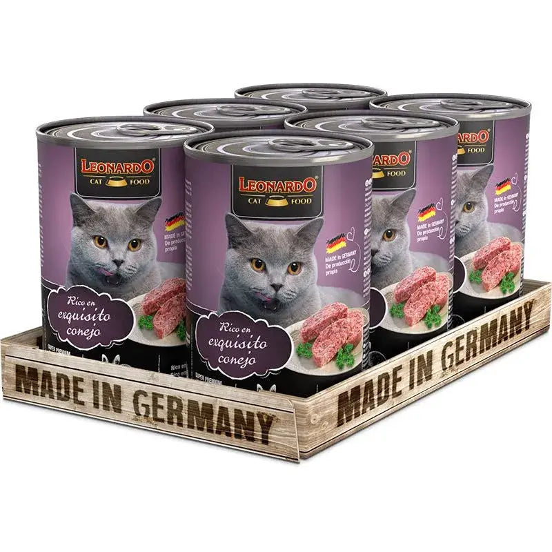 LEONARDO Rico en Exquisito Conejo comida húmeda completa sin cereales ni azúcares para gatos adultos en packs de 6 latas
