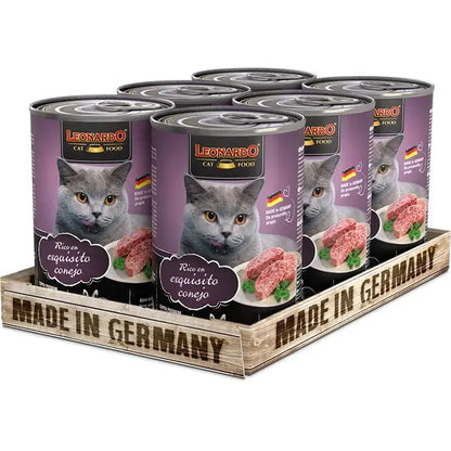 LEONARDO Rico en Exquisito Conejo comida húmeda completa sin cereales ni azúcares para gatos adultos en packs de 6 latas
