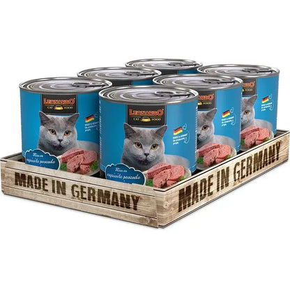 LEONARDO Rico en Pescado Marino comida húmeda completa sin cereales ni azúcares para gatos adultos en packs de 6 latas