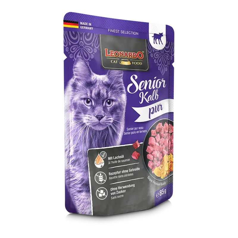 Comida húmeda LEONARDO Senior para gatos adultos con ternera