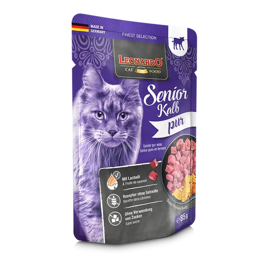 Comida húmeda LEONARDO Senior para gatos adultos con ternera
