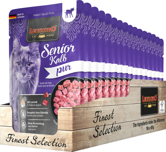 Comida húmeda LEONARDO Senior para gatos adultos con ternera