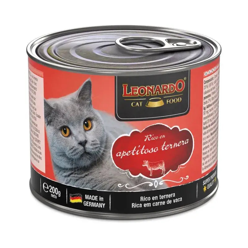 LEONARDO Rico en Apetitosa Ternera, comida húmeda sin cereales para gatos adultos, pack de 6 unidades