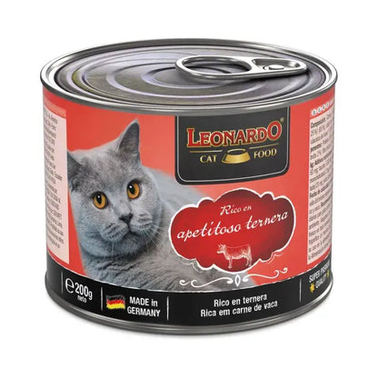 LEONARDO Rico en Apetitosa Ternera, comida húmeda sin cereales para gatos adultos, pack de 6 unidades