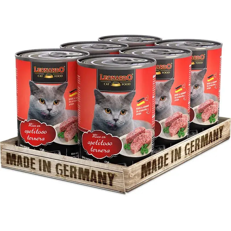 LEONARDO Rico en Apetitosa Ternera, comida húmeda sin cereales para gatos adultos, pack de 6 unidades