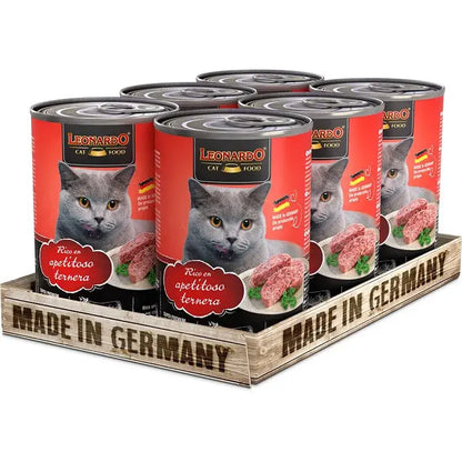 LEONARDO Rico en Apetitosa Ternera, comida húmeda sin cereales para gatos adultos, pack de 6 unidades