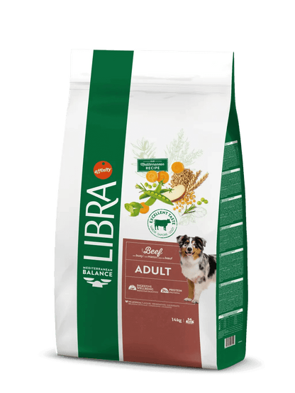 Saco de pienso LIBRA Adult Beef con buey para perros adultos.