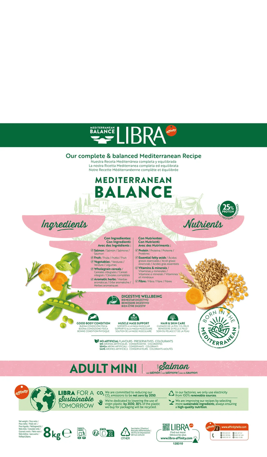 Saco de pienso LIBRA Adult Mini Salmon con salmón para perros adultos de tamaño pequeño.