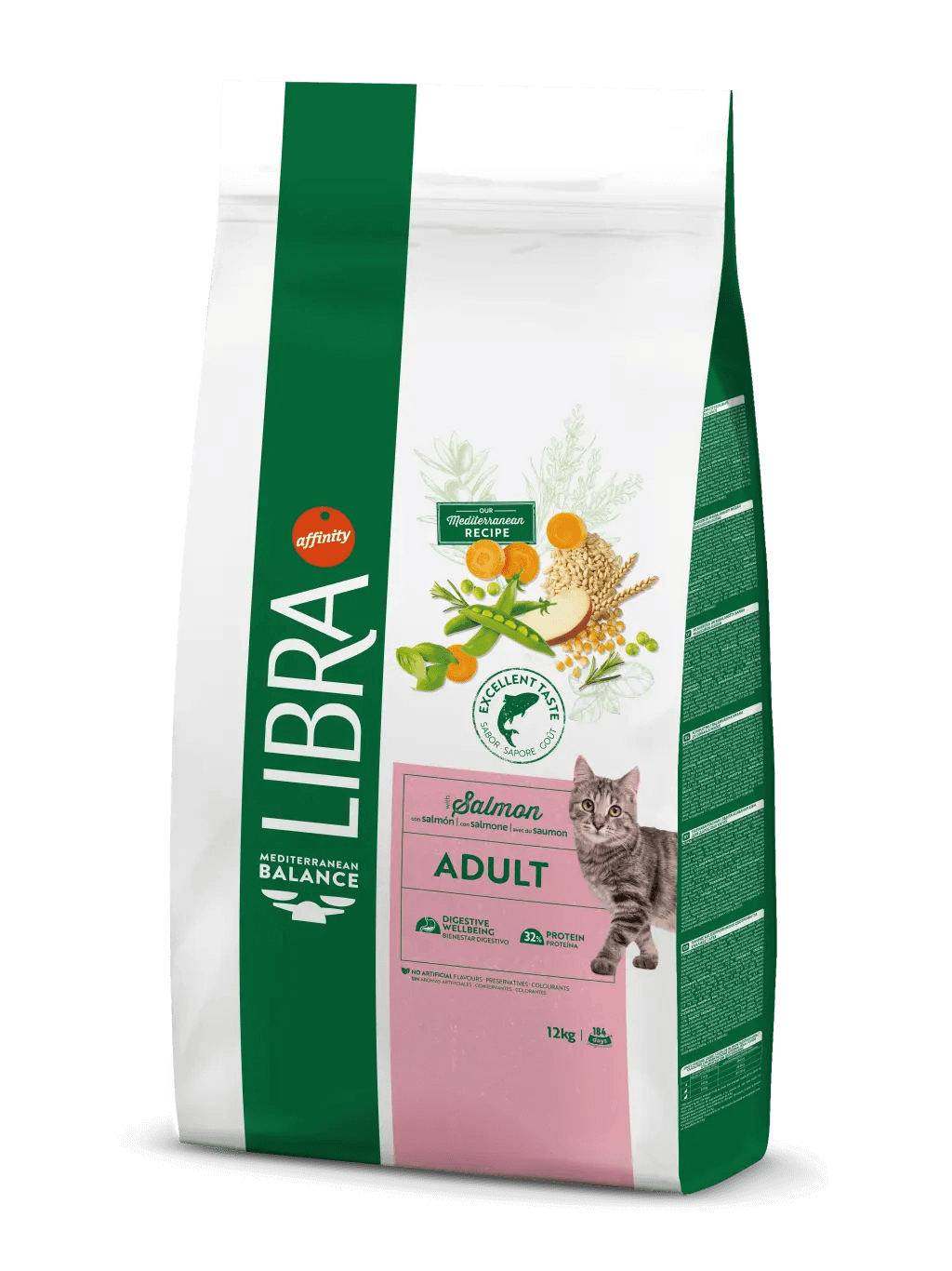Saco de pienso LIBRA Adult Salmon con salmón para gatos adultos.