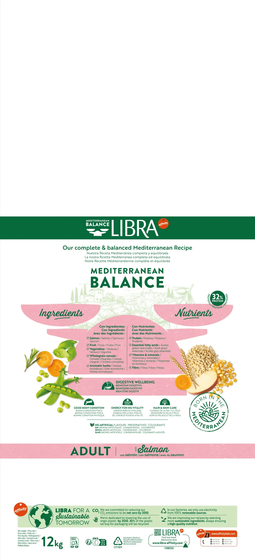 Saco de pienso LIBRA Adult Salmon con salmón para gatos adultos.