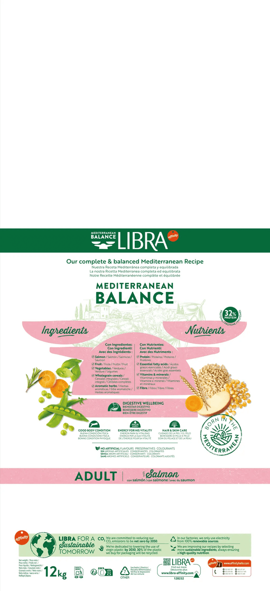 Saco de pienso LIBRA Adult Salmon con salmón para gatos adultos.