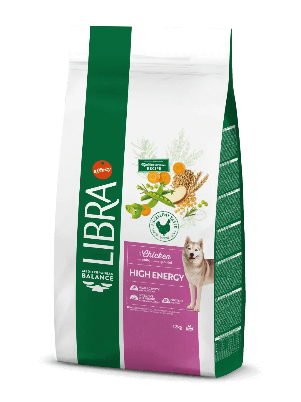 Saco de 12 kg de pienso LIBRA High Energy Chicken con pollo para perros con elevada actividad física.