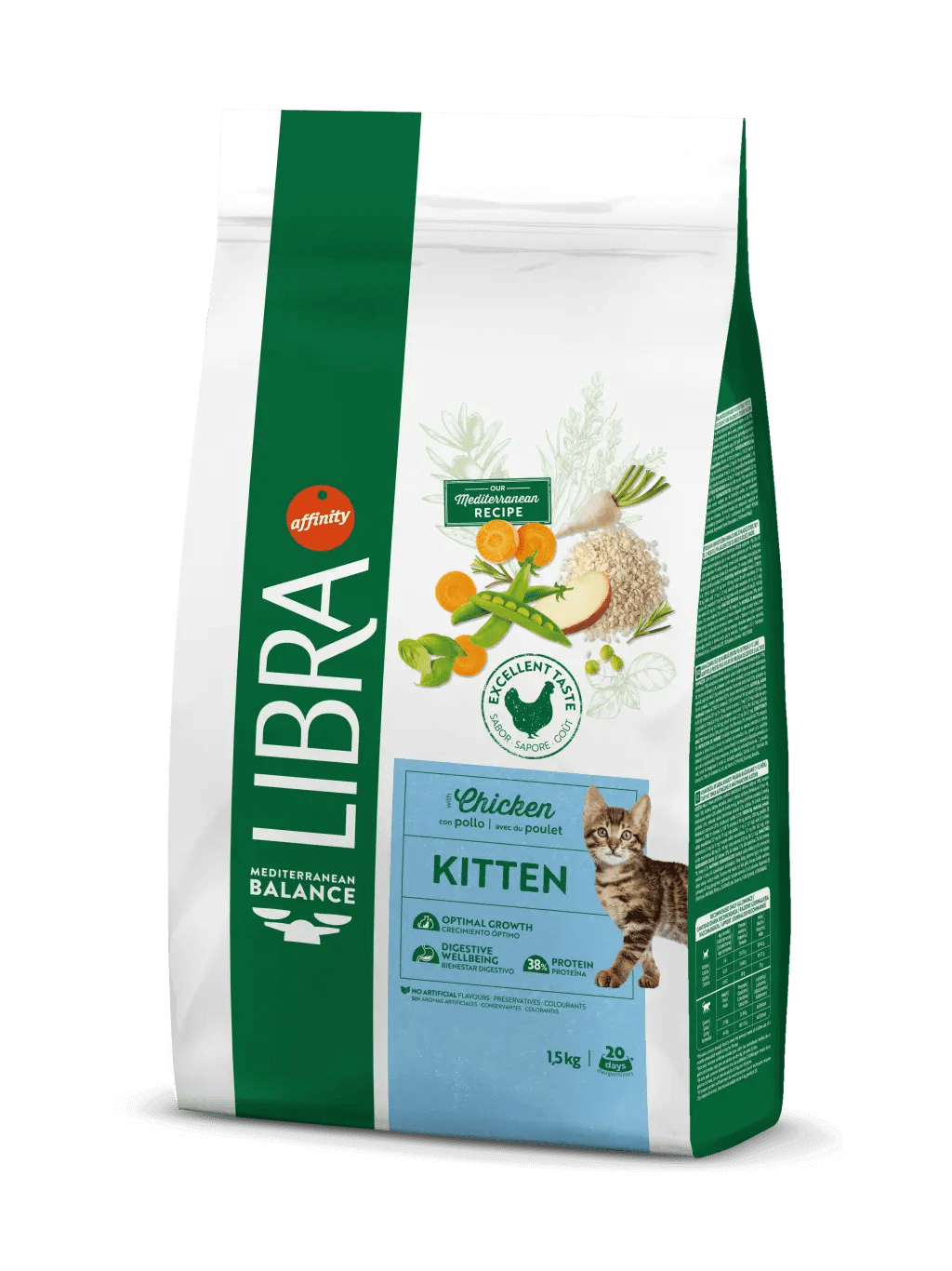 Saco de 1,5 kg de pienso LIBRA Kitten Chicken con pollo para gatitos.