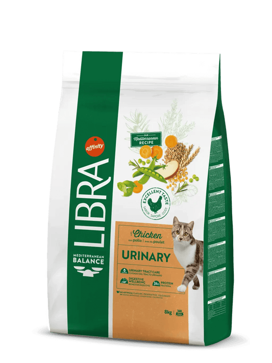 Libra Urinary con Pollo, pienso para gatos adultos que ayuda al cuidado del tracto urinario, disponible en Gabo y Gordo E Shop.