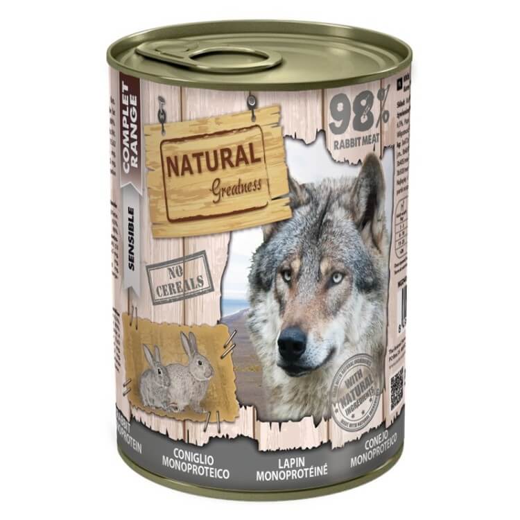 Comida húmeda Natural Greatness conejo monoproteico para perros adultos hipoalergénica sin cereales en Canarias