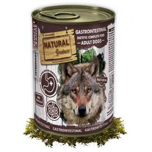 Comida húmeda Natural Greatness Gastrointestinal sin cereales para perros con problemas digestivos, pack 6x400 g