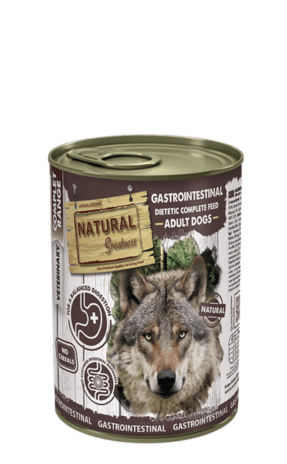 Comida húmeda Natural Greatness Gastrointestinal sin cereales para perros con problemas digestivos, pack 6x400 g