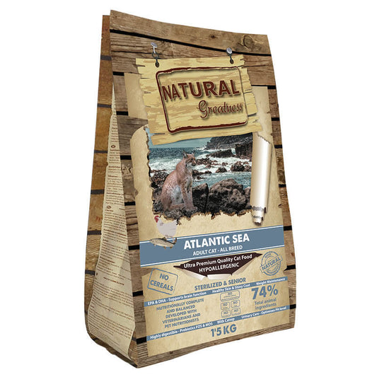 NATURAL GREATNESS RECETA Atlantic Sea GATOS ADULTOS SENSITIVE SIN CEREALES Gabo y Gordo E Shop, la mejor tienda online en las Islas Canarias, España, tienda online para mascotas, perros, gatos, conejos, tortugas, animales, accesorios para mascotas en general. 
Gabo y Gordo E Shop in Canary Islands, the best store for pets, dogs, cats, rabbits, turtles, animals, pet accessories.
