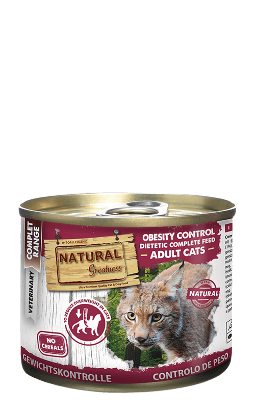 Comida húmeda Natural Greatness Obesity Control para gatos con sobrepeso – Pack 6 x 200 g