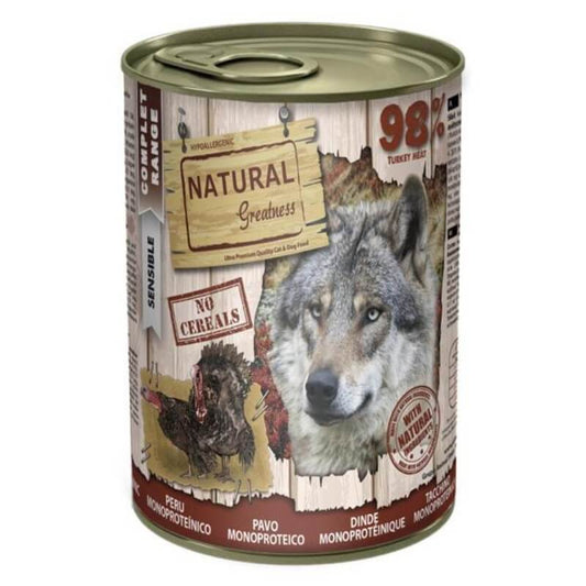 Comida húmeda Natural Greatness pavo monoproteico sin cereales para perros adultos hipoalergénica, pack 12x400 g