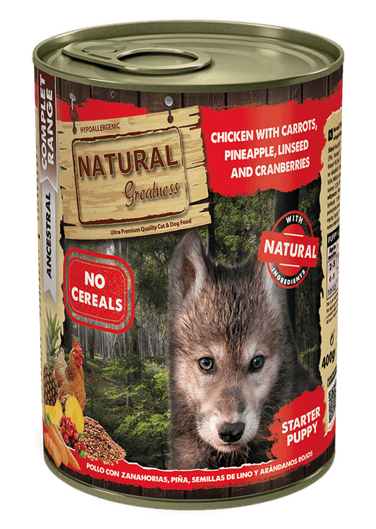 Natural Greatness Pollo con zanahoria, piña y arándanos | Comida húmeda sin cereales para cachorros