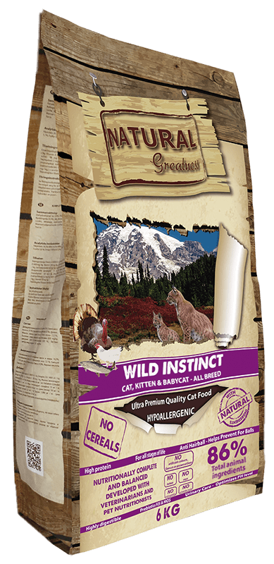 Pienso Natural Greatness Wild Instinct sin cereales para gatitos y gatos adultos