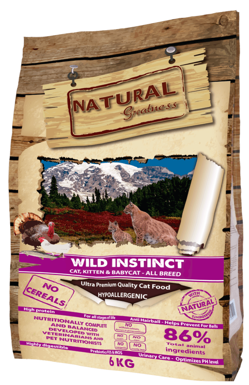 Pienso Natural Greatness Wild Instinct sin cereales para gatitos y gatos adultos