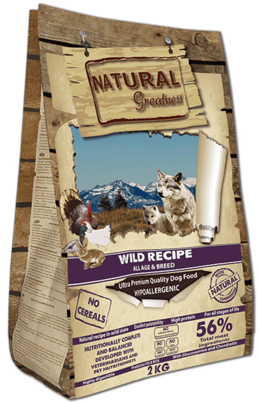 Pienso Natural Greatness Wild Recipe sin cereales para perros medianos y grandes, hipoalergénico y natural