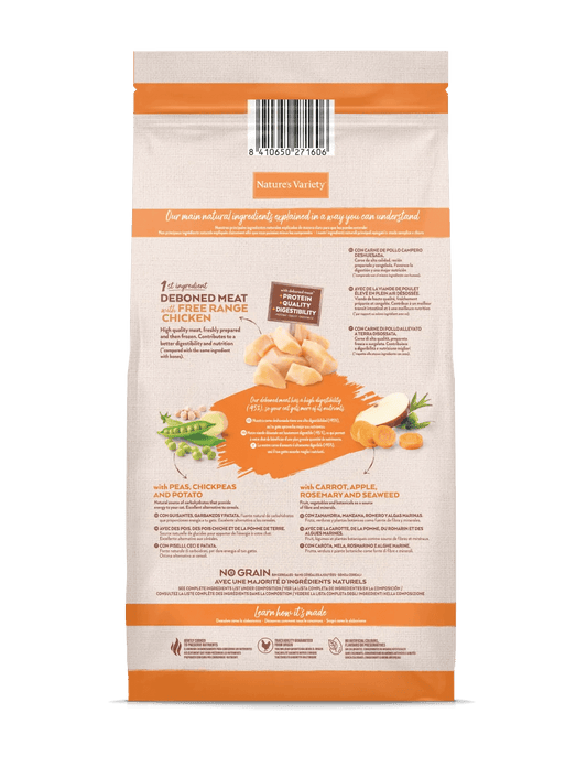 Nature’s Variety Selected sin cereales para gatos esterilizados, con pollo campero y superalimentos, ideal para el control del peso y el cuidado del pelaje.