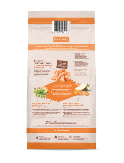 Nature’s Variety No Grain Esterilizado Salmón Noruego para gato adulto esterilizado, sin cereales, con ingredientes naturales.