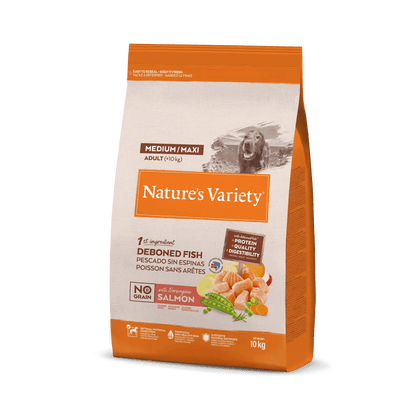 Saco de pienso Nature's Variety Original Salmón No Grain para perro adulto mediano o grande, sin cereales, con salmón como primer ingrediente natural.