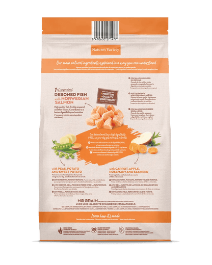 Saco de pienso Nature's Variety Original Salmón No Grain para perro adulto mediano o grande, sin cereales, con salmón como primer ingrediente natural.