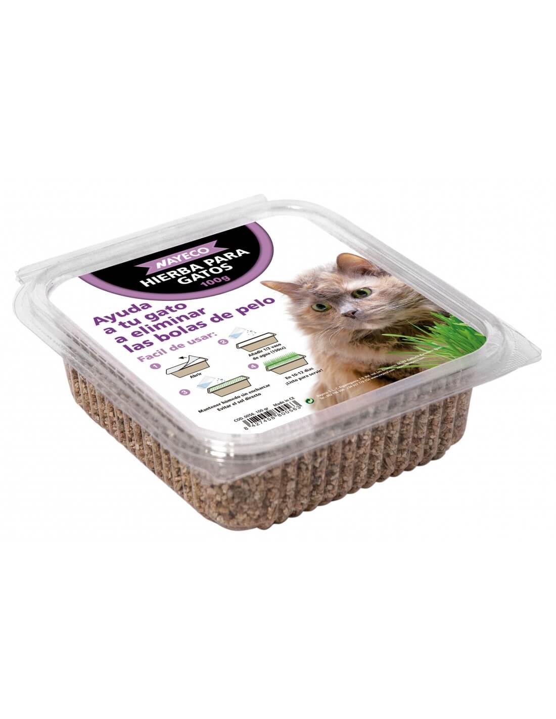 Nayeco Hierba Natural para Gatos 120 g, hierba gatera natural que ayuda a eliminar bolas de pelo y favorece la salud digestiva. Disponible en Gabo y Gordo E Shop Canarias.