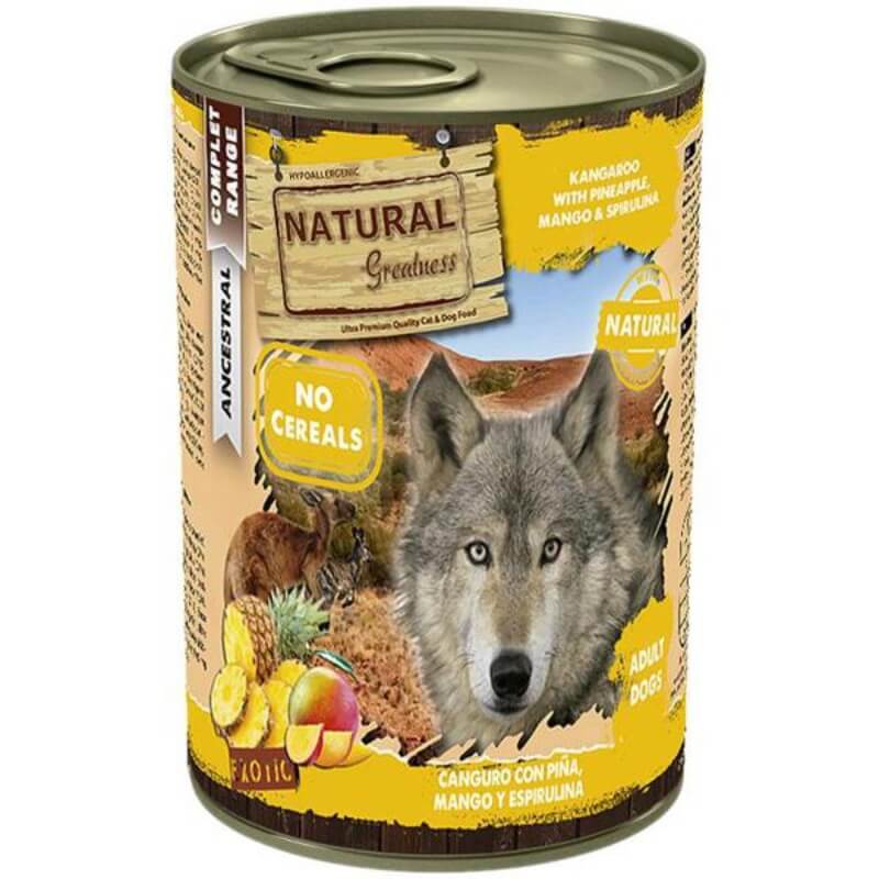 NATURAL GREATNESS Canguro con Piña, Mango y Espirulina | comida húmeda para perros.  Gabo y Gordo Pet Shop en Las Palmas de Gran Canaria tienda para mascotas, perros, gatos, conejos, tortugas, animales, accesorios para mascotas.