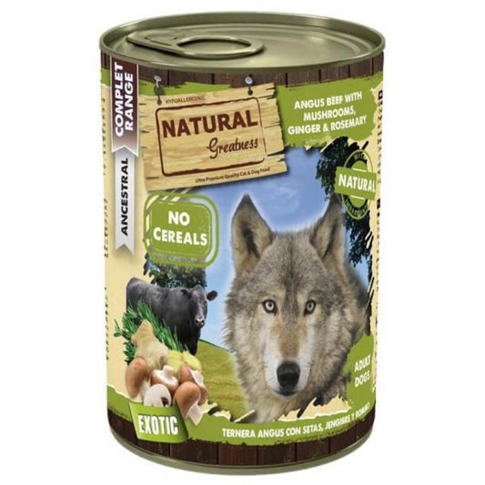 NATURAL GREATNESS Ternera Angus con Setas, Jengibre y Romero| comida húmeda para perros | comida húmeda para perros.  Gabo y Gordo Pet Shop en Las Palmas de Gran Canaria tienda para mascotas, perros, gatos, conejos, tortugas, animales, accesorios para mascotas.