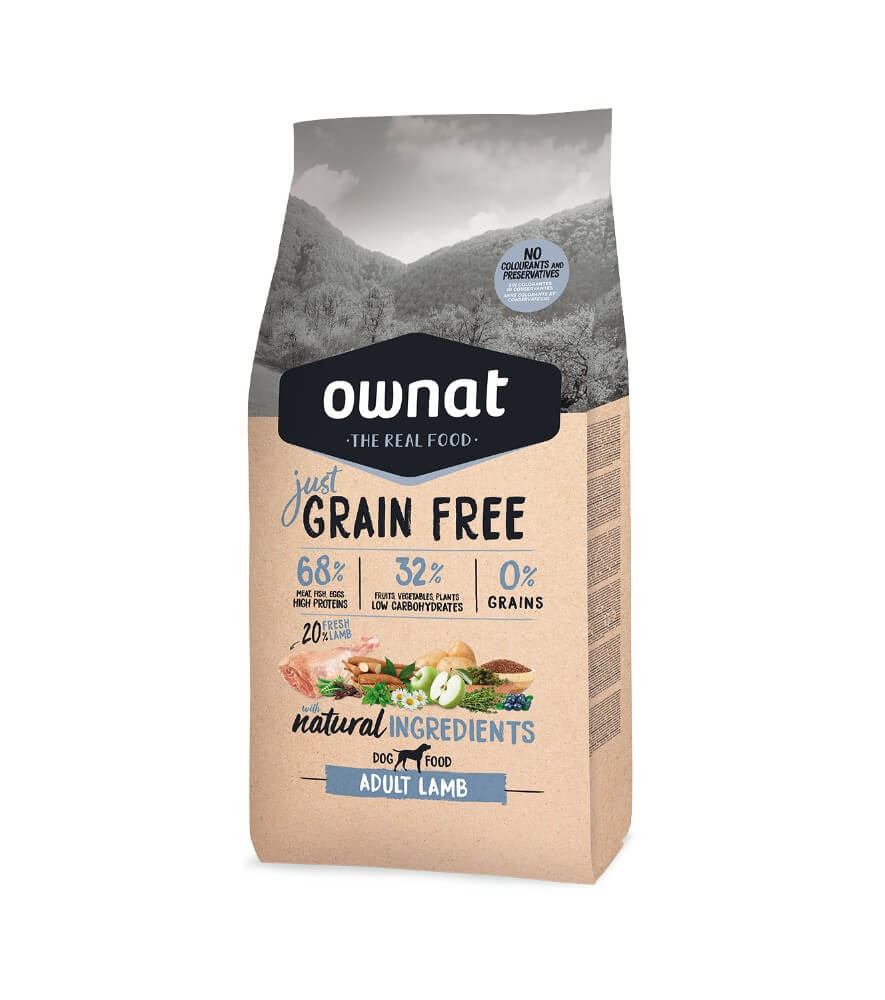 OWNAT JUST GRAIN FREE ADULTO DE CORDERO PARA PERROS - para animales que presenten sensibilidad e intolerancias digestivas en la piel o el pelo. Gabo&Gordo Pet Shop en Las Palmas de Gran Canaria tienda para mascotas, perros, gatos, conejos, tortugas, animales