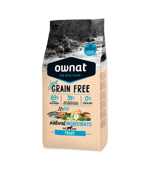 OWNAT JUST GRAIN FREE DE TRUCHA PARA PERROS - 20% de trucha fresca. Gabo&Gordo Pet Shop en Las Palmas de Gran Canaria tienda para mascotas, perros, gatos, conejos, tortugas, animales