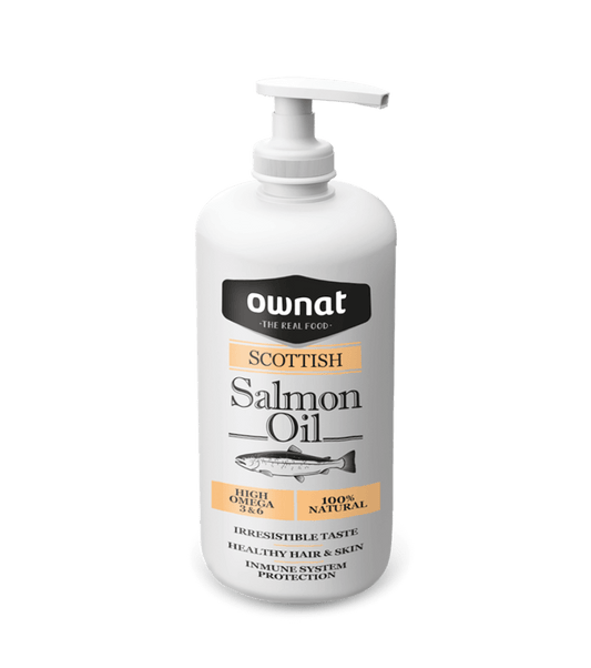 OWNAT Aceite de Salmón 100% Puro en formato 250 ml para perros y gatos. Mejora su salud, pelaje y bienestar. Compra en Gabo y Gordo E Shop con envío gratis en Gran Canaria.