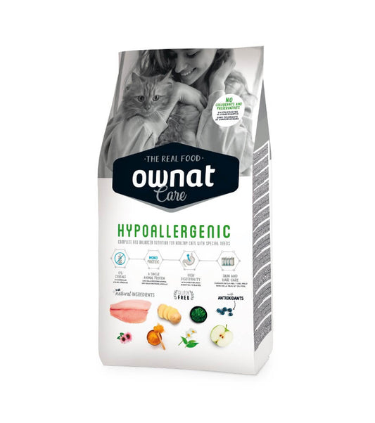 OWNAT Care Hypoallergenic pienso natural sin cereales para gatos con alergias