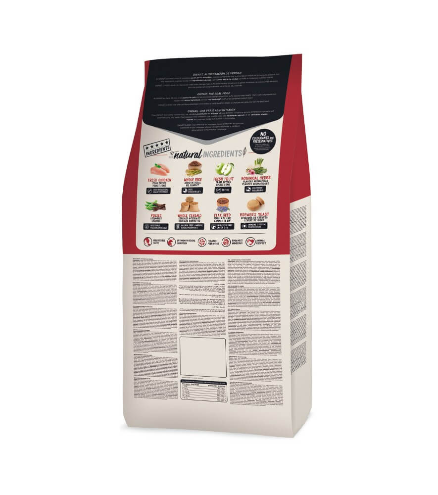 OWNAT Classic Complet Dog pienso con 10 % de pollo fresco y cereales integrales para perros adultos, disponible en Gabo y Gordo E Shop