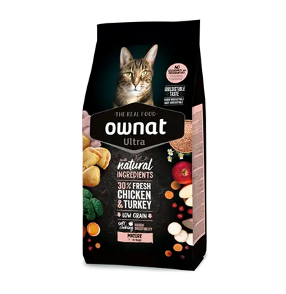 OWNAT Ultra Mature Cat 7-12 años pienso para gatos maduros con pollo y pavo