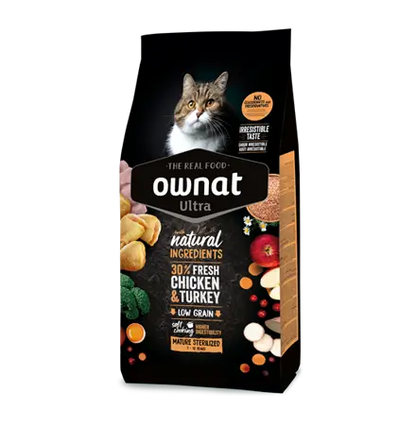 OWNAT Ultra Mature Sterilized pienso para gatos esterilizados mayores de 7 años con pollo y pavo