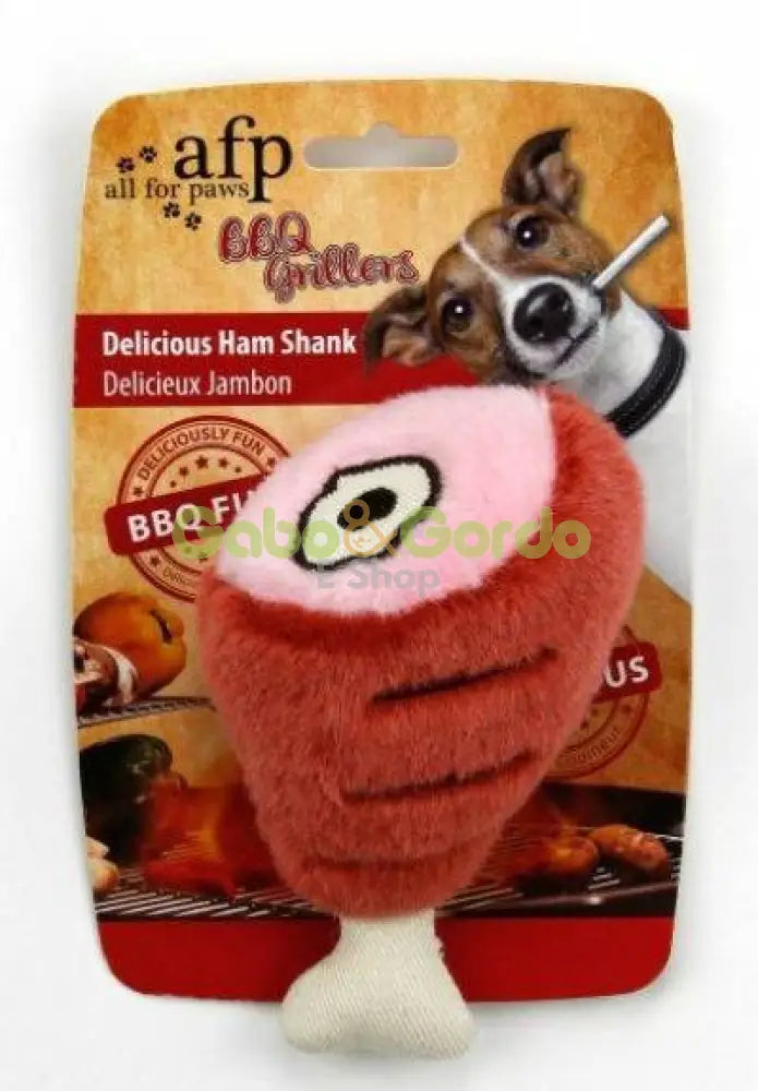 Perro jugando con peluche BBQ Grillers pata de jamón 19 cm