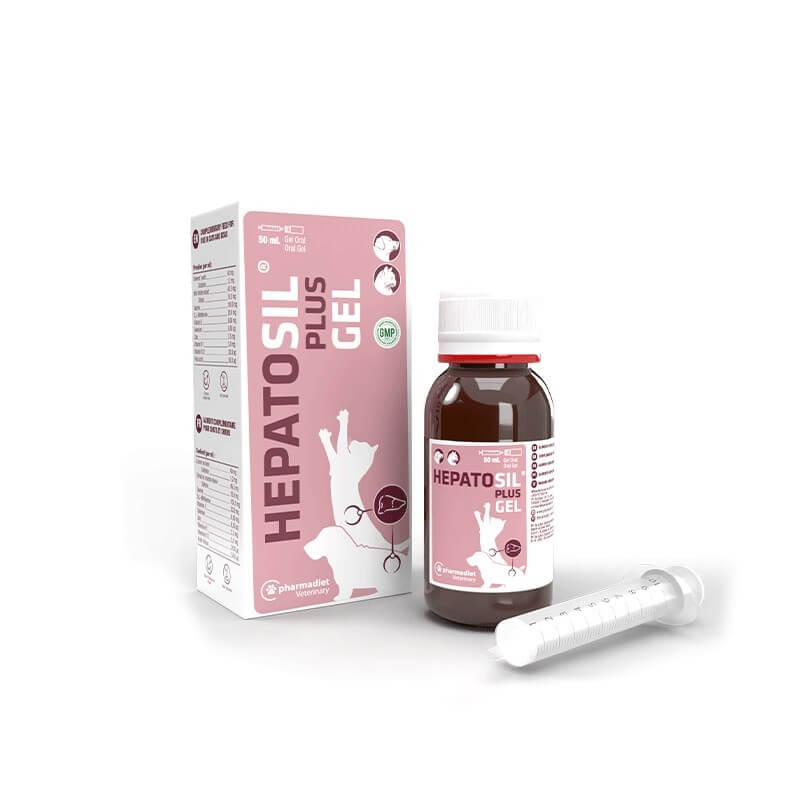 Hepatosil Plus Gel Pharmadiet 50 ml, suplemento hepático para perros y gatos con cardo mariano, taurina y jeringa dosificadora