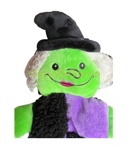 PLUSH TOY Bruja Verde 35 cm — juguete de peluche de Halloween con 6 chirridos internos para perros grandes y pequeños, resistente y divertido