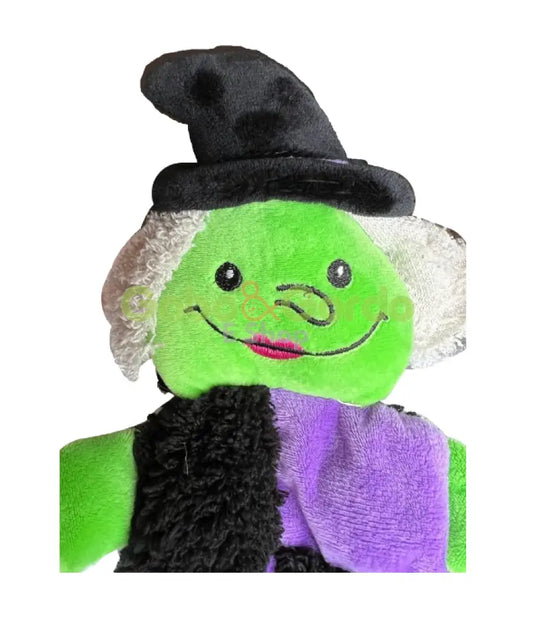 PLUSH TOY Bruja Verde 35 cm — juguete de peluche de Halloween con 6 chirridos internos para perros grandes y pequeños, resistente y divertido