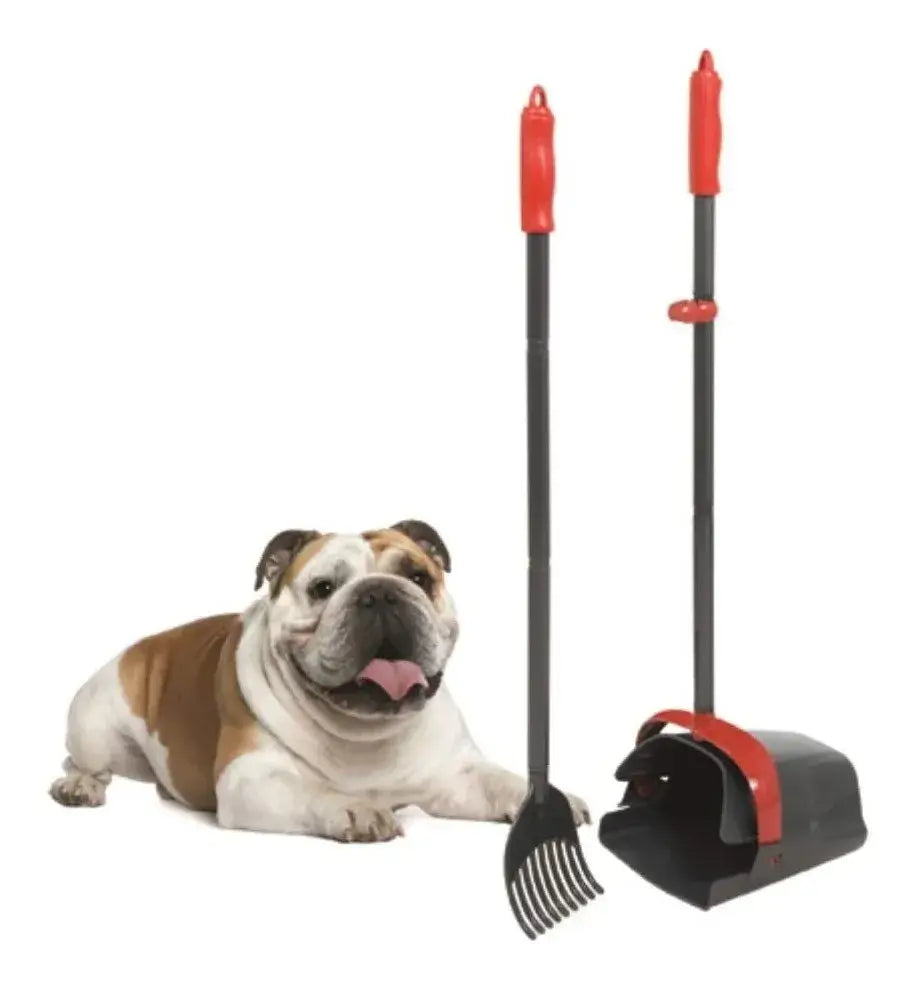 Recogedor de excrementos para perros y gatos con rastrillo, contenedor giratorio y mango largo de más de 90 cm